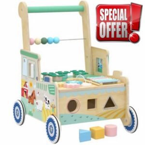 AIYAPLAY Wooden Baby Walker for 1-3 Years Push Along Walker Toys Green                                                          Montessori Inspired