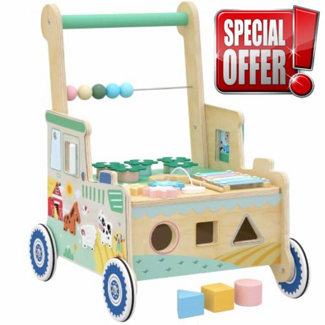 AIYAPLAY Wooden Baby Walker for 1-3 Years Push Along Walker Toys Green                                                          Montessori Inspired