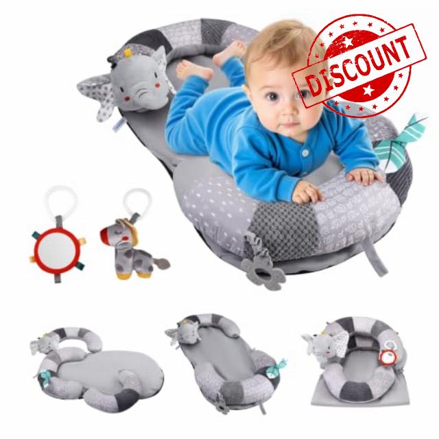 3-in-1 Tummy Time Pillow with Baby Seated Support Pillow Tummy Time Mat with Detachable Sensory Toys