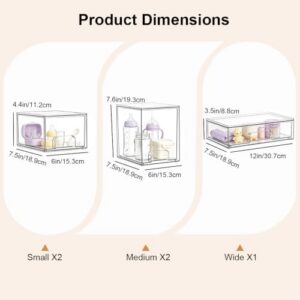 5-Piece Clear Acrylic Stackable Storage Drawers                                                          5-Piece Baby Bottle Organizer Includes 2 Small