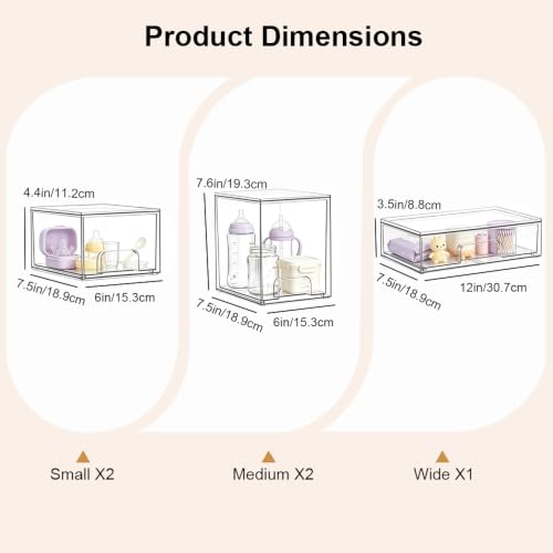 5-Piece Clear Acrylic Stackable Storage Drawers                                                          5-Piece Baby Bottle Organizer Includes 2 Small