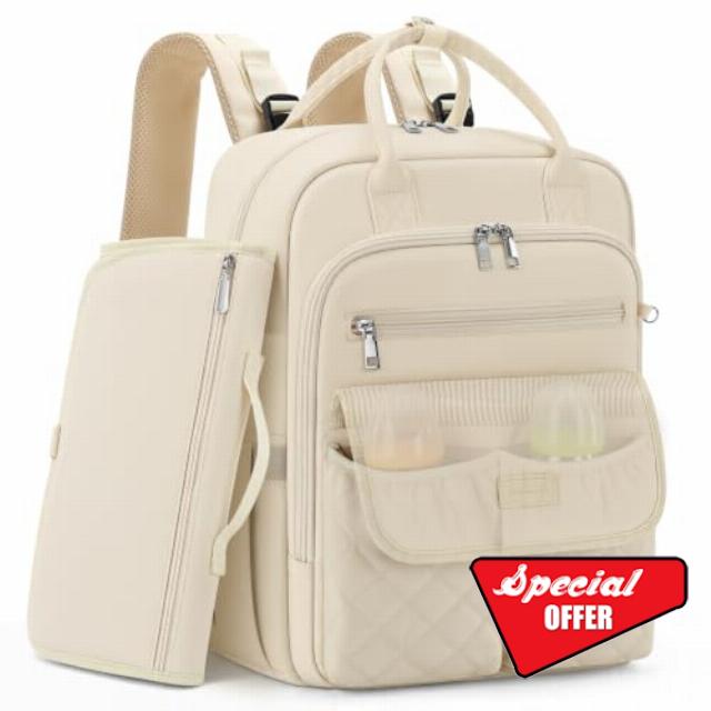 RAINSMORE Baby Changing Backpack Waterproof Nappy Bag with 15 Pockets Magnetic Insulated Bottle Pockets & Pushchair Straps