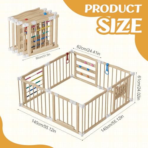 Changeable Play Fence 8 Panels                                                          Wood Playpen Kids Activity Center with Adjustable Multi-Shape & Size