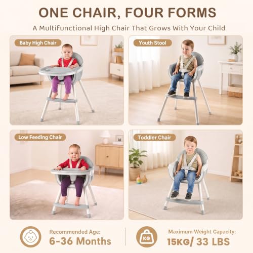 Baby Highchair with Removable Double Tray & 5‑Point Safety Harness