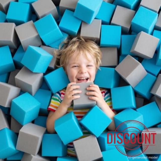 100 Pack Foam Pit Cubes – 3.15" Foam Blocks Soft Play Blocks - Blue&Gray                                                          High Density Flame Retardant Cubes for Trampoline
