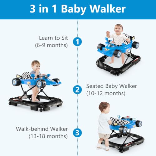3 in 1 Toddler Activity Center Leaning-Seated Walk-Behind with Steering Wheel