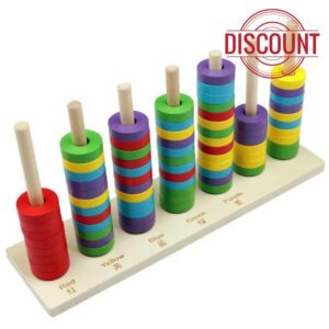 Montessori Wooden Rainbow Color Sorting Stacking Toy                                                          Color Ring Stack‑up Board