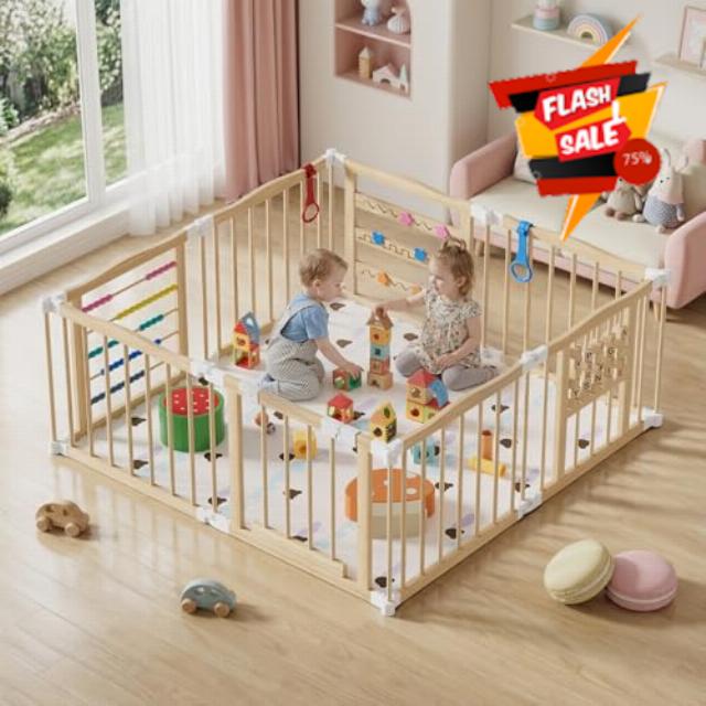 Wooden Baby Playpen with Door