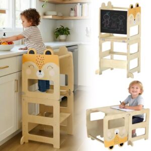 Fox-Shaped                                                          Toddler Step Stool with Chalkboard