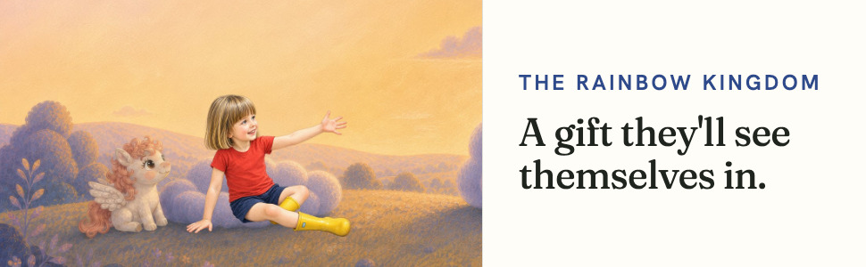 Text reads 'THE BOOK' with specifications: '30 pages to read pegasus', '15 scenes Peppa the', '20 × 20 cm hardback', 'Their name on the cover'. Informational graphic showing book features.