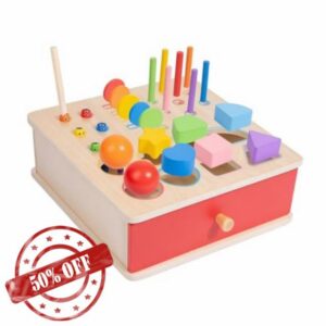 Amagogo Wooden Activity Box Open-Ended Shape Sorting Peg Toy with Posting Play Multi-Function Shape Sorter Puzzle for Infants