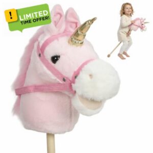 AIYAPLAY Unicorn Hobby Horse with Wood Wheels Stick Horse 95 cm Pink                                                          Plush Hobby Horse Toy