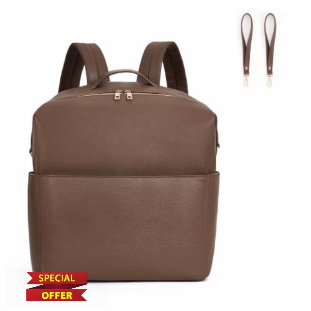 HiTotes Diaper Bag Backpack Vegan Leather Baby Changing Bag Backpack                                                          Diaper Backpack Travel Bag with Stroller Hooks and Back Luggage Sleeve