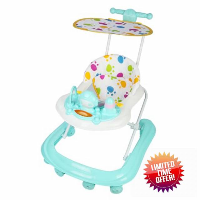 Sit to Stand Baby Walker Foldable 5 Height Adjustable 62x68cm Cyan                                                          2-in-1 Sit To Stand Walker