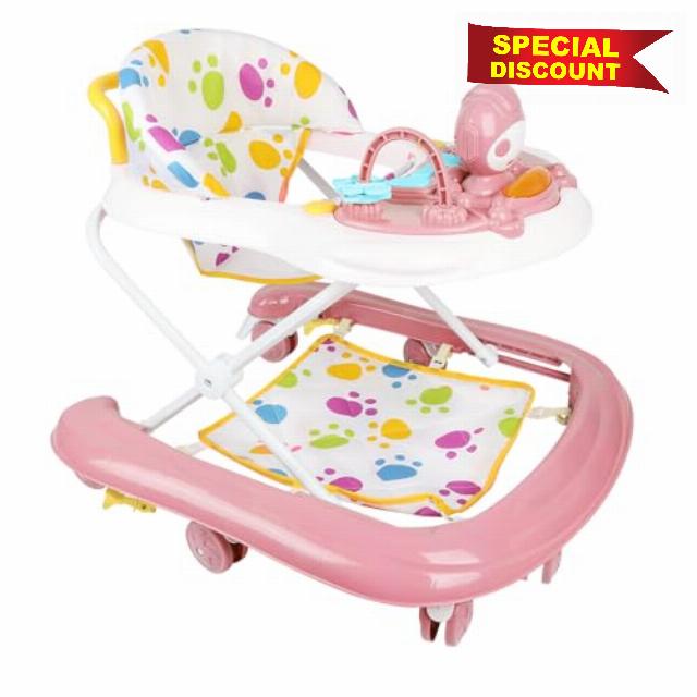 Sit to Stand Baby Walker Foldable 5 Height Adjustable 62x68cm Pink                                                          2-in-1 Sit To Stand Walker