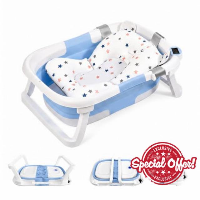 Cochildor Foldable Baby Bath Tub with Cushion & Thermometer