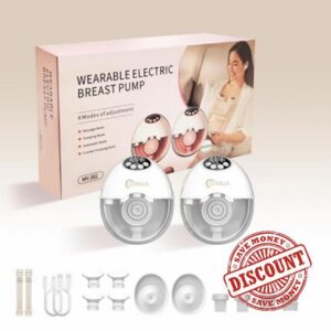 Electric Breast Pump Hands Free Wearable Portable Breastfeeding Pumps Wireless Hospital Grade Quiet Anti-Leaking with Voice Broadcast Heating 4 Mode 12 Levels Suction Double 24mm White