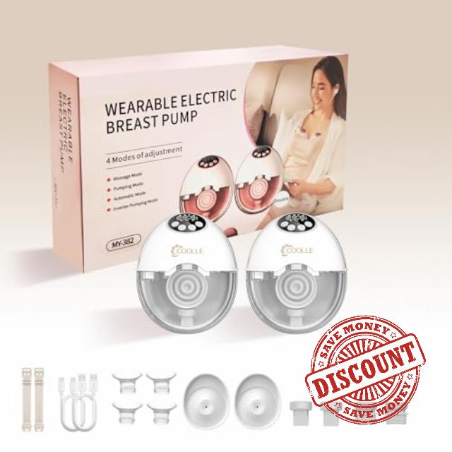 Electric Breast Pump Hands Free Wearable Portable Breastfeeding Pumps Wireless Hospital Grade Quiet Anti-Leaking with Voice Broadcast Heating 4 Mode 12 Levels Suction Double 24mm White