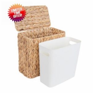 Handwoven Rattan Slim Trash Can with Lid