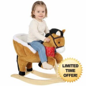 AIYAPLAY Rocking Horse Toy for Toddlers 18-36 Months Lifelike Neigh Brown                                                          Plush Ride on Horse