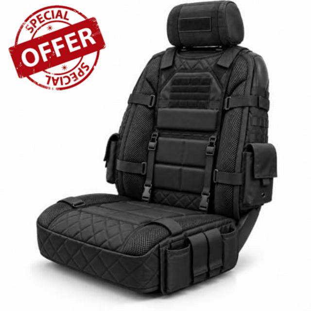 Tactical Car Seat Organizer with Storage Pockets and Webbing                                                          Adds practical front-seat storage with built-in pockets
