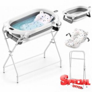 Foldable Baby Bathtub with Stand & Support Pillow                                                          Newborn to 12 Months