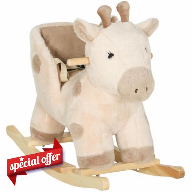AIYAPLAY Rocking Horse Giraffe Design for Toddlers 1-3 Years Beige                                                          Stable Plush Ride on Horse