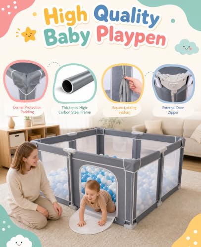 Upgraded Sturdy Safety Playpen for Babies and Toddlers with Soft Breathable Mesh