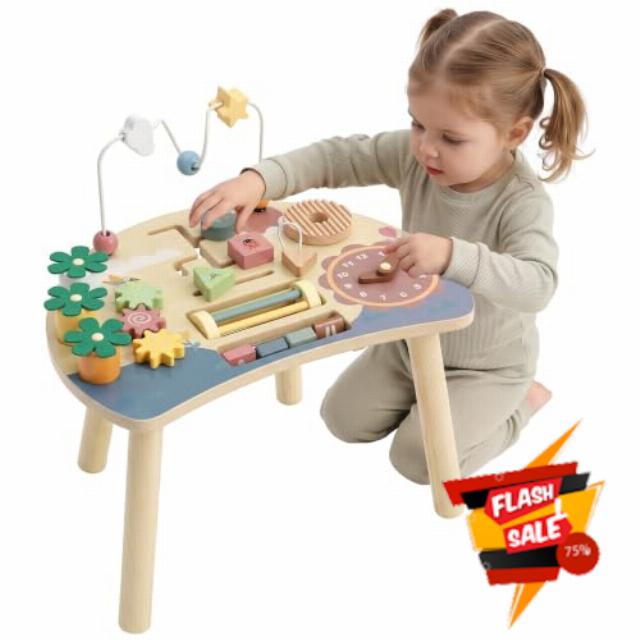 AIYAPLAY Wooden Baby Activity Table for 1-3 Y Montessori Activity Table                                                          6-in-1 Sensory Table
