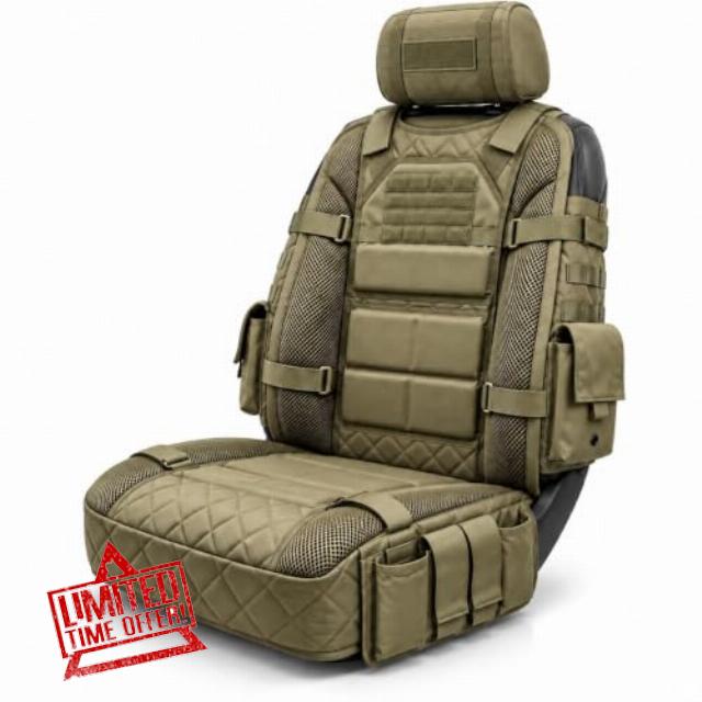 Tactical Car Seat Organizer with Storage Pockets and Webbing                                                          Adds practical front-seat storage with built-in pockets