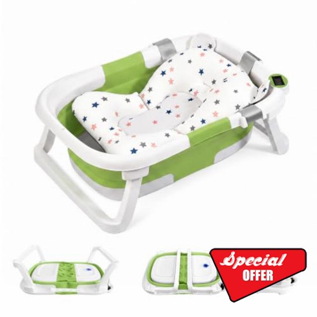Cochildor Foldable Baby Bath Tub with Cushion & Thermometer