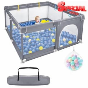 Baby Playpen 127x127cm Kids Play Pen Toddlers Fence with Balls                                                          Portable Large Activity Centre Play Yard with Breathable Mesh