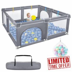 Baby Playpen 150x180cm Kids Play Pen Toddlers Fence with Balls                                                          Portable Large Activity Centre Play Yard with Breathable Mesh