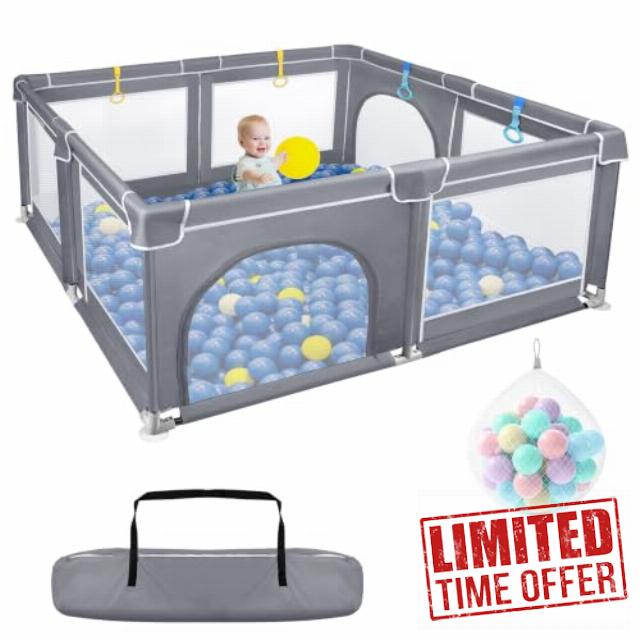 Baby Playpen 150x180cm Kids Play Pen Toddlers Fence with Balls                                                          Portable Large Activity Centre Play Yard with Breathable Mesh