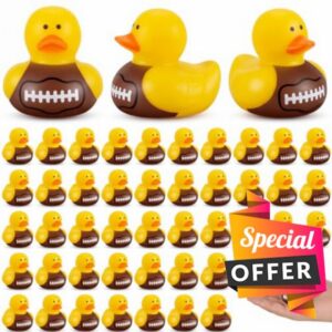 50 Pcs Football Rubber Ducks Floating Bath Toy Football Shower Toy Sports Themed Mini Ducks for Bathtub Party Birthday Decoratio