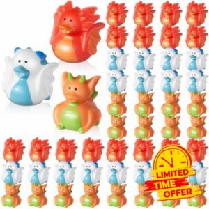 DEEKIN 50 Pcs Dragon Rubber Duck 2 Inch Rubber Ducks Cute Rubber Duck Bath Toy Small Duck Toy Floating Mini Ducks Bulk for Dragon Birthday Party Favor Gifts Summer Beach Pool Decorations