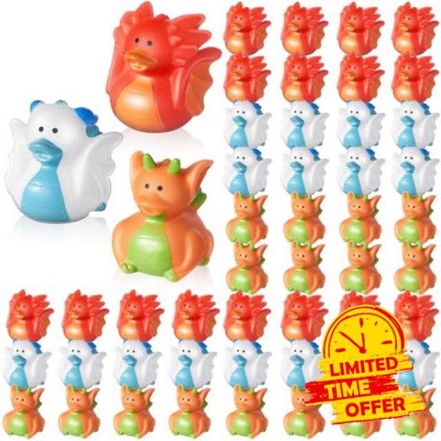 DEEKIN 50 Pcs Dragon Rubber Duck 2 Inch Rubber Ducks Cute Rubber Duck Bath Toy Small Duck Toy Floating Mini Ducks Bulk for Dragon Birthday Party Favor Gifts Summer Beach Pool Decorations