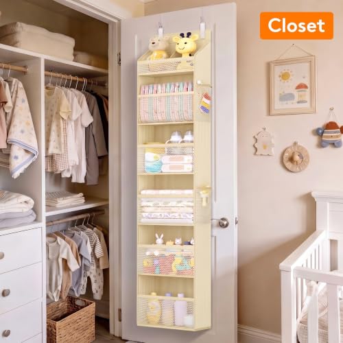Beige Nursery Sturdy Large Heavy Duty Back of Door Shelf with 4 Mesh Side Pockets