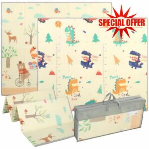AIYAPLAY Foldable Reversible Baby Play Mat 180x150cm Animals & Forest Theme                                                          Waterproof Foam Playmat