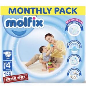 Molfix Baby Nappies Size 4+ Maxi Plus Monthly Pack – 156 Nappies                                                          12-Hour Dryness Protection