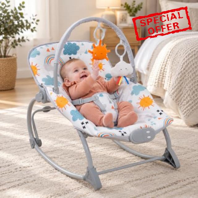 Tippi Baby Bouncer with Soothing Lullabies & Vibration - from Birth                                                          Super Soft Padded Seat