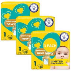 Size 1 Newborn Baby Nappies 22 x 3 Packs (66 New Baby Nappies)