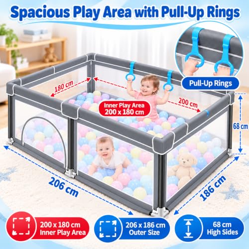 Portable Play Pen 186x206 cm Breathable Mesh Sides