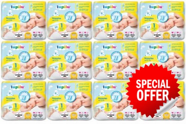 Lupilu Newborn Nappies Size 1 – 12 Pack Bulk Buy – 288 Nappies – 2-5kg / 4-11lbs – Great Value Baby Essentials Multipack