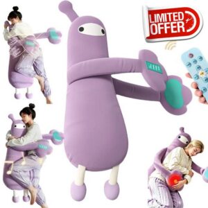 Heated Patting Plush Pillow with Voice Recording for Side Sleepers                                                          Cylindrical purple plush with cartoon monster pattern