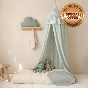 Breling Sage Green Plaid Bed Canopy with Ruffles