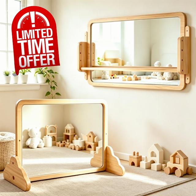 3-in-1 Montessori Baby Mirror with Pull-Up Bar & Shelf