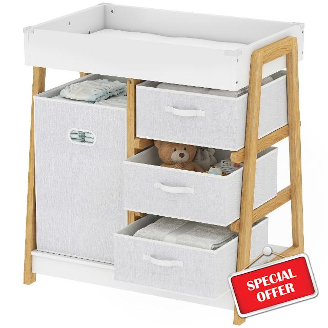 AIYAPLAY Baby Changing Table with 3 Drawers for Newborn & Infant White                                                          Baby Changing Unit