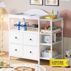 Feonase Changing Table with 4 Fabric Drawers White 113 x 50 x 95 cm