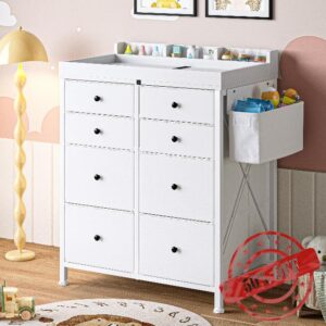 Feonase Changing Table with 8 Fabric Drawers White 80 x 50 x 95 cm